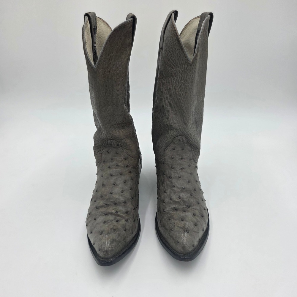 Mens Gray Full Quill Ostrich Leather Western Cowboy Boots Size 8.5 Pointed Toe - Picture 2 of 12